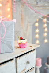 Cake for birthday party. Decorations for holiday party. Party decorations ideas. 