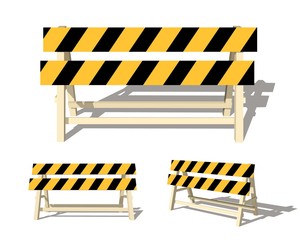 Realistic image of a road barrier with yellow stripes on a white background. Isolated object, road safety  sign. Vector illustration