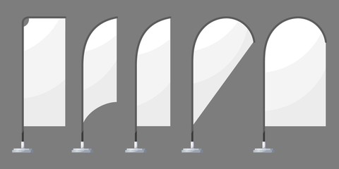 Color image of beach flags on a white background.  Set of isolated objects. Vector illustration