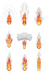 Color image of a set of explosions on a white background. Cartoon style explosions. Vector illustration