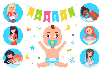 Baby Flags and Breastfeeding Vector Illustration