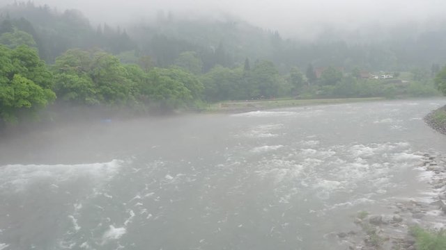 Shogawa river near Shirakawa-go village in rainy day