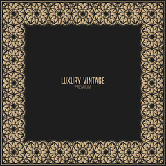 Fototapeta na wymiar Vector golden frame. Square vintage card for design. Premium background in luxury style.