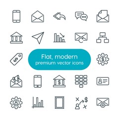 Modern Simple Set of business, charts, mobile, email Vector outline Icons. Contains such Icons as  business,  building,  banking, mobile and more on white background. Fully Editable. Pixel Perfect