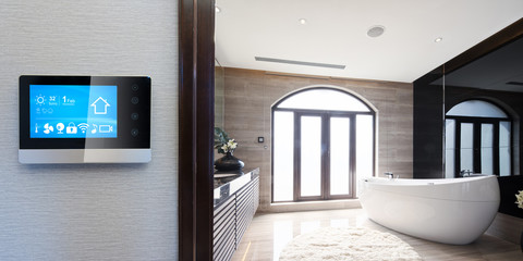 smart screen with smart home and modern bathroom