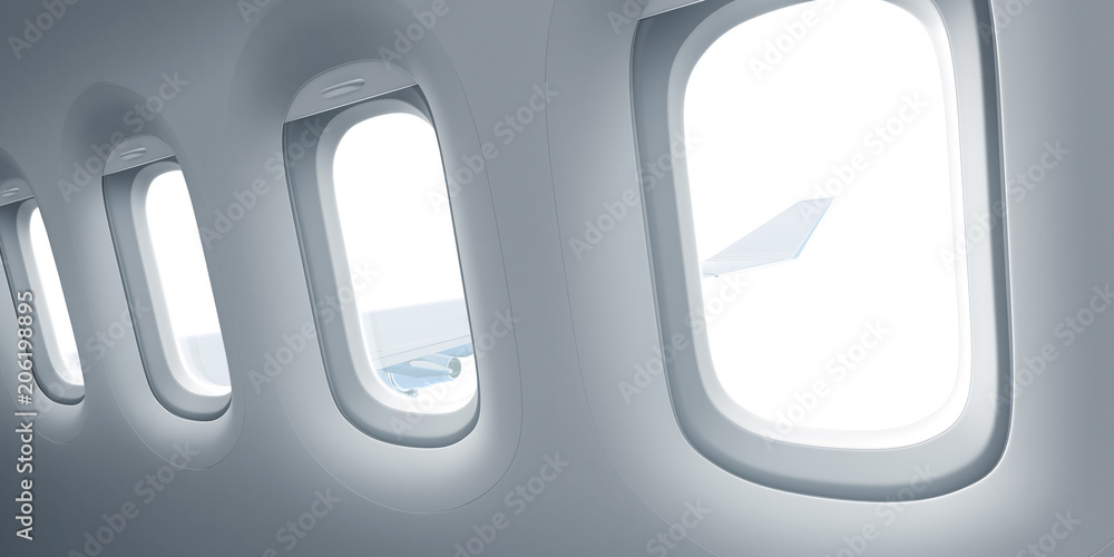 Wall mural airplane windows for view insertion with clipping path included