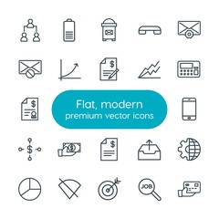 Modern Simple Set of business, charts, mobile, email Vector outline Icons. Contains such Icons as  telephone,  purchase,  global, job, world and more on white background. Fully Editable. Pixel Perfect