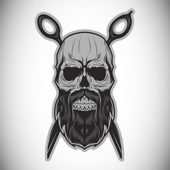 The bearded barber skull with scissors.