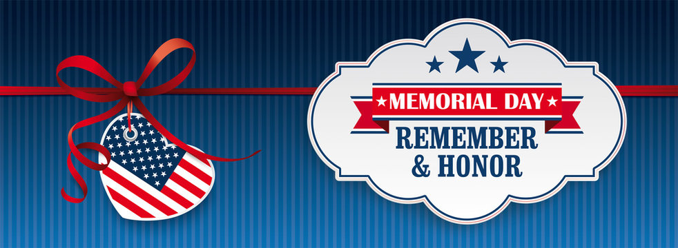 Red Ribbon USA Heart Classic Label Memorial Day