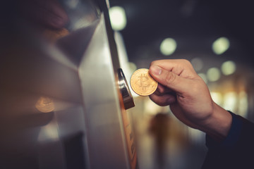 Gold Medal-Vending Machine.  Digital Currency can replace cash in the future. Bitcoin. Copy space....