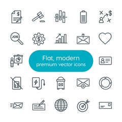 Modern Simple Set of business, charts, mobile, email Vector outline Icons. Contains such Icons as mail,  justice,  send,  presentation,  law and more on white background. Fully Editable. Pixel Perfect