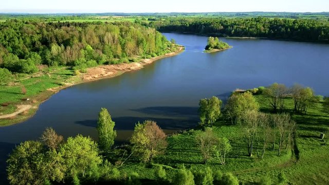 Aerial landscape of small island at the lake