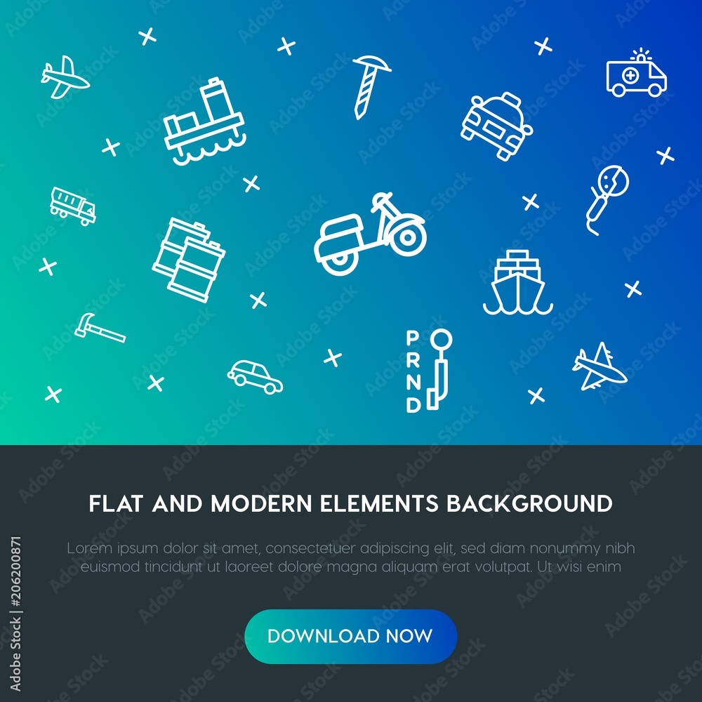 Poster transports, industry outline vector icons and elements background concept on gradient background.mul