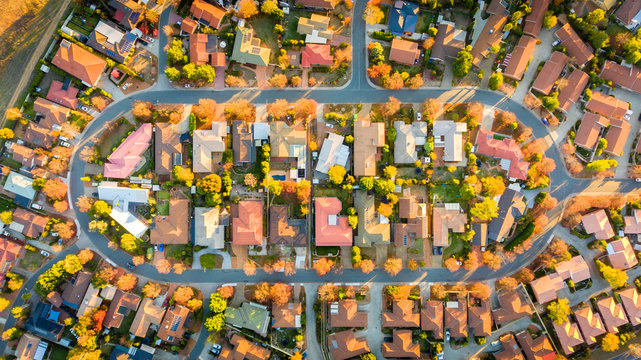 Aerial view of a typical Australian suburb