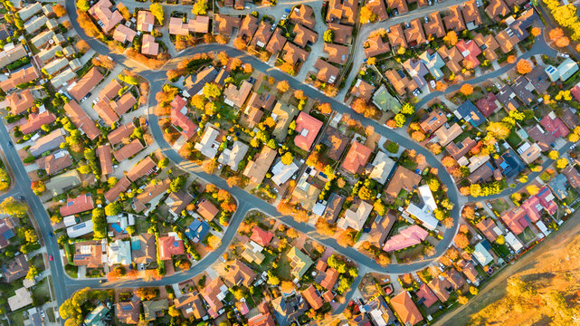 Aerial view of a typical Australian suburb