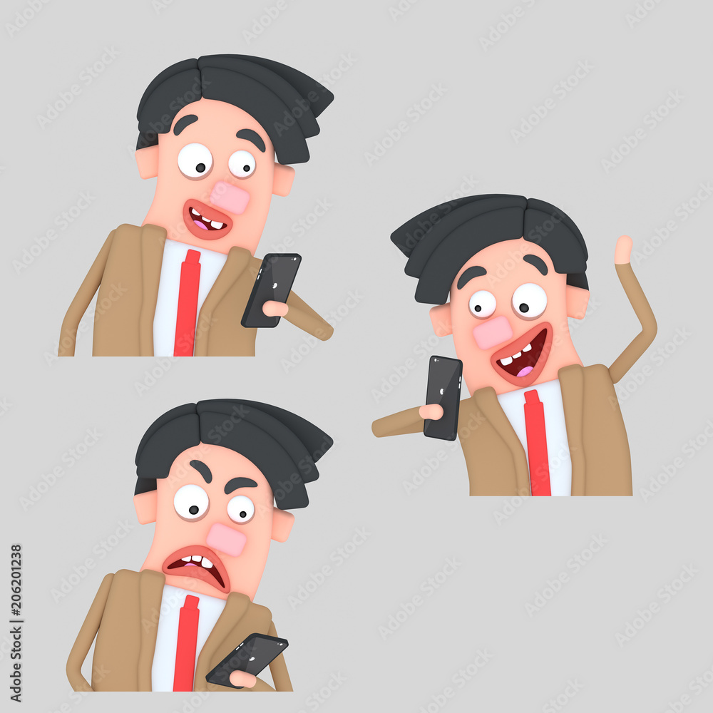 Aufkleber different emotions man looking his smartphone isolate. easy automatic vectorization. easy background