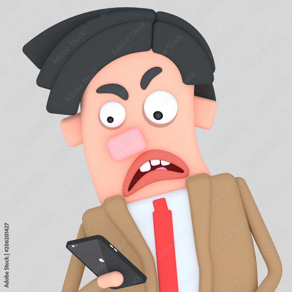 Poster disappointed man looking his smartphone isolate. easy automatic vectorization. easy background remov