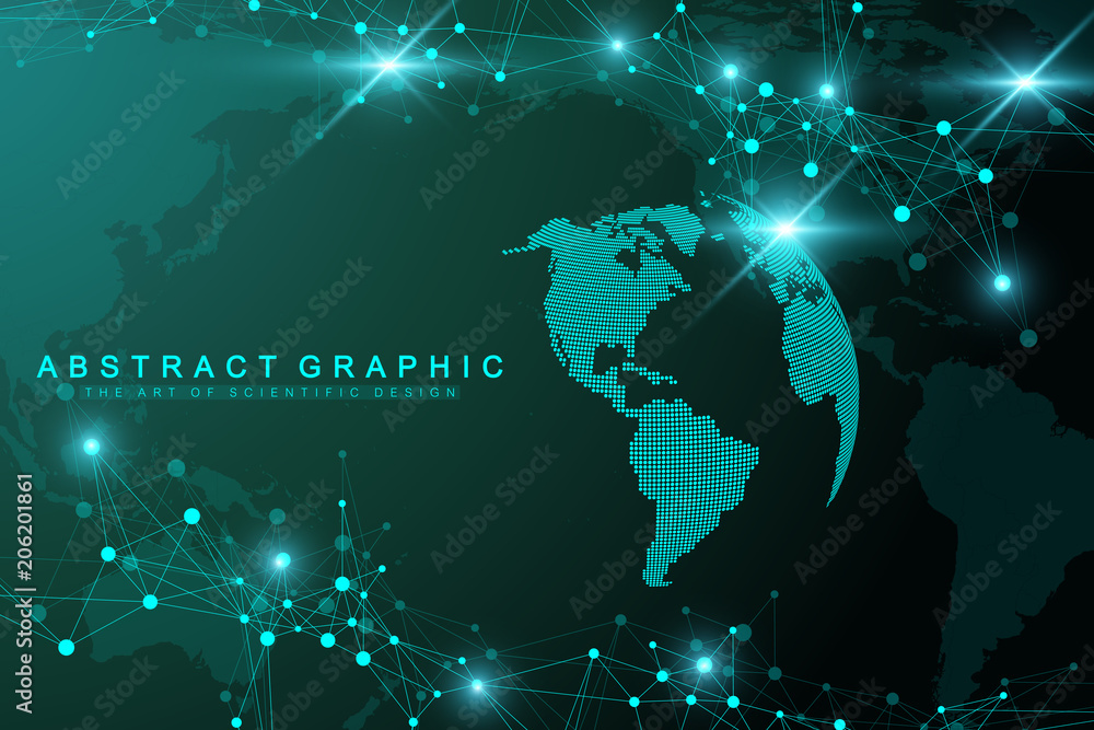 Aufkleber Geometric graphic background molecule and communication. Big data complex with compounds. Perspective backdrop. Minimal array. Digital data visualization. Scientific cybernetic vector illustration.