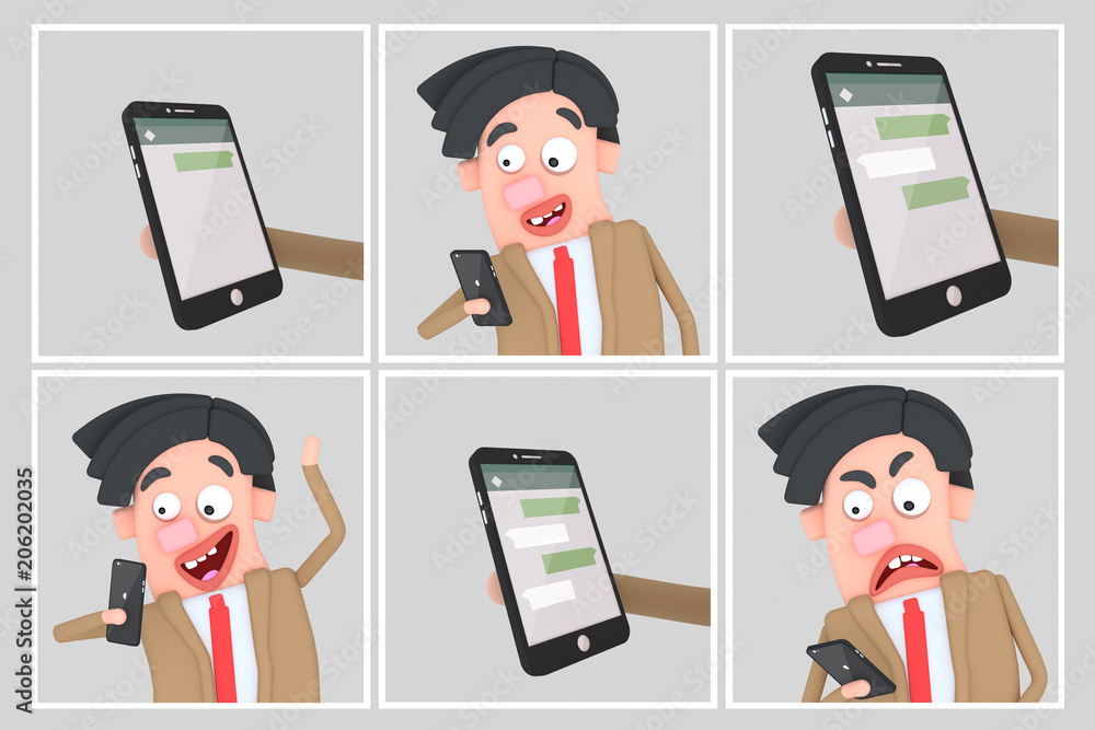 Poster man receiving chat messages comic isolate. easy automatic vectorization. easy background remove. eas