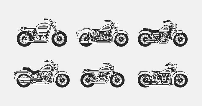 set vintage motorcycles black silhouettes. isolated on gray background