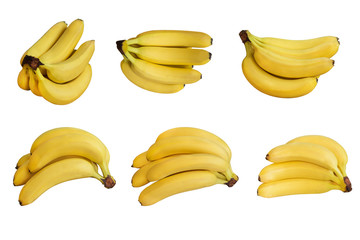 Set of banana bunches isolated on white background.