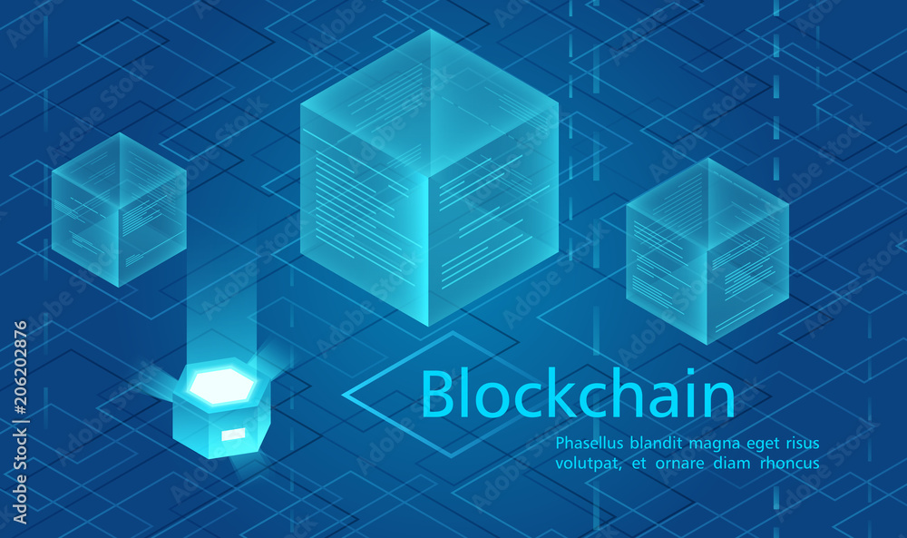 Aufkleber Cryptocurrency and blockchain concept, data powered center, cloud data storage isometric vector illustration. Web design, presentation banner.