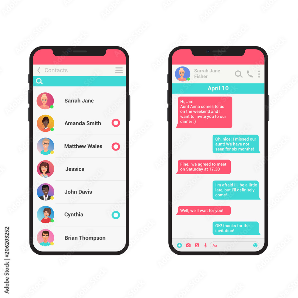 Poster chating and messaging vector illustration concept. social network messenger modern smartphone isolat