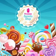 Candies and sweets colorful background.