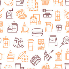 Vector tea and coffee linear icons background or pattern illustration