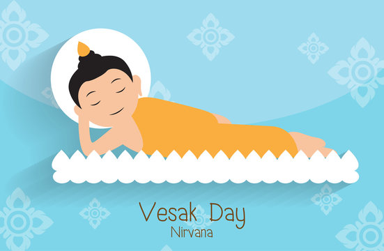 Vesak Day.Buddha Nirvana On The Lotus Vector Illustration.