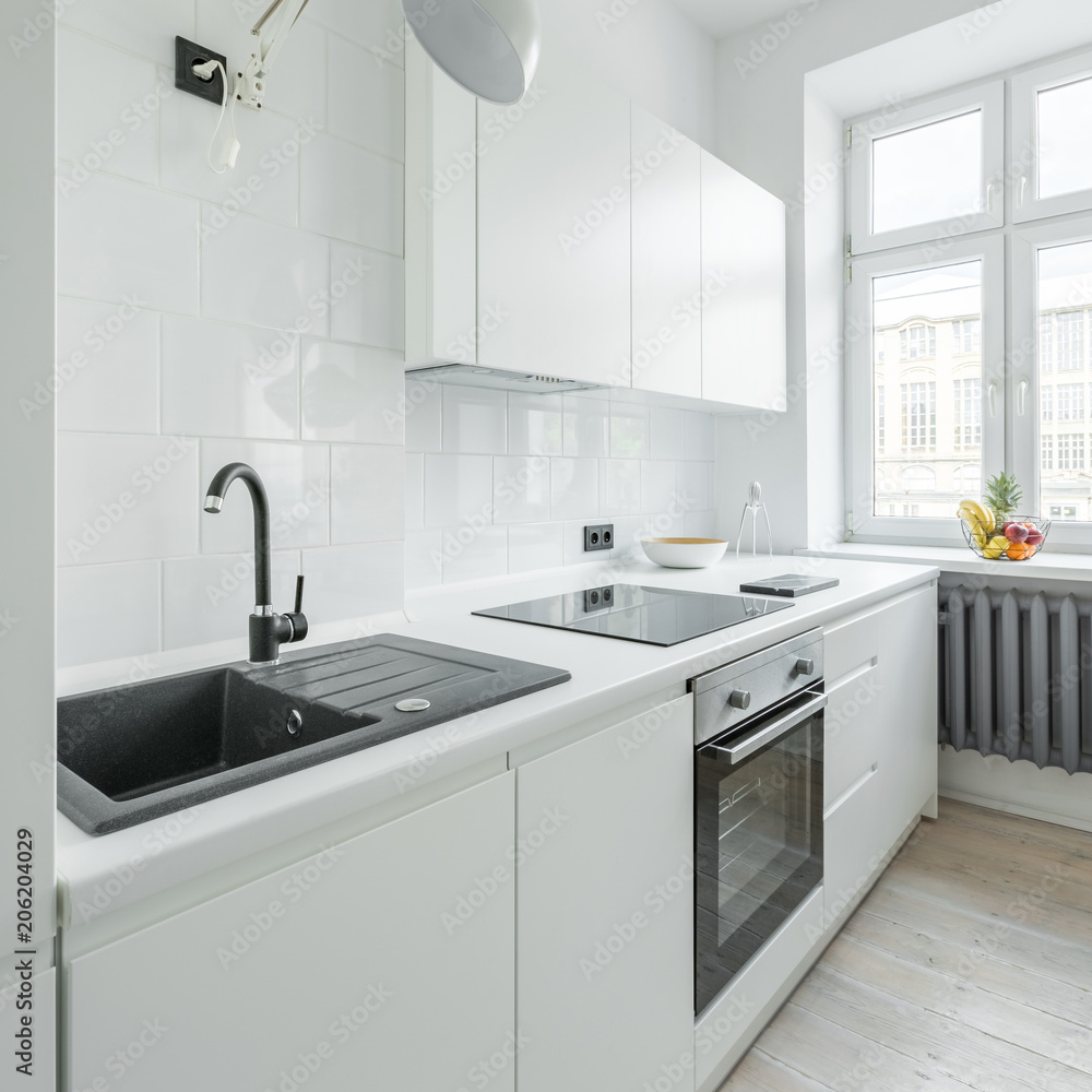 Wall mural White kitchen with sink