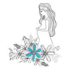 beautiful mom pregnancy with floral frame vector illustration design