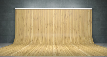 Room With Photography Studio Bamboo Wood Backdrop. 3D Rendering