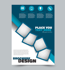 Business flyer template a4 size. Brochure design. Annual report cover. Vector illustration. Blue color.