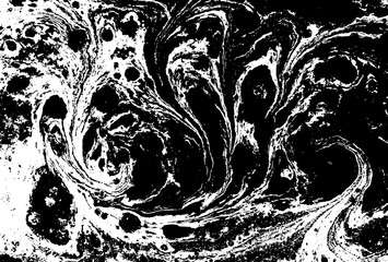 Black and white liquid texture. Hand drawn marbling illustration. Abstract vector background. Monochrome marble pattern.