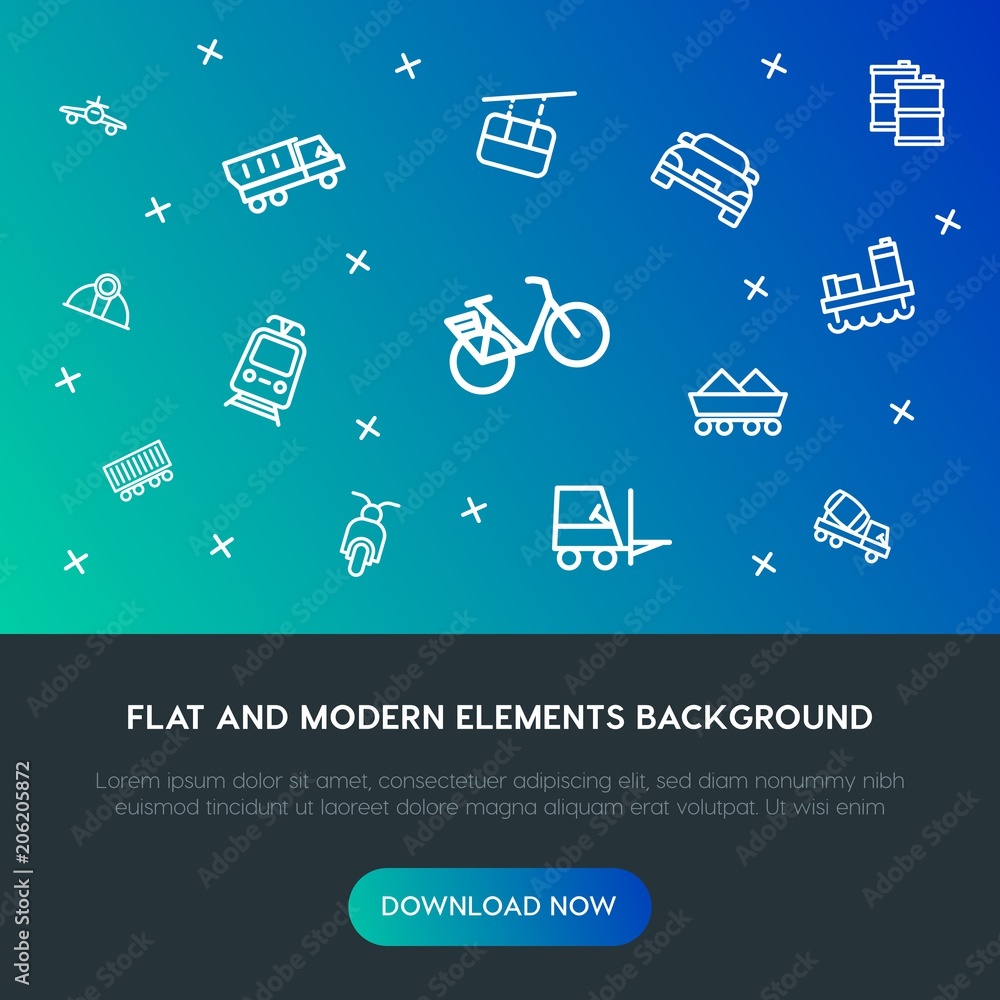 Poster transports, industry outline vector icons and elements background concept on gradient background.mul