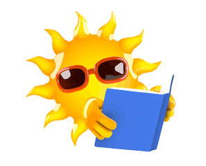 Vector 3d Cartoon sun character reading a good book
