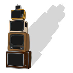 pile of vintage TV. retro equipment vector drawing illustration