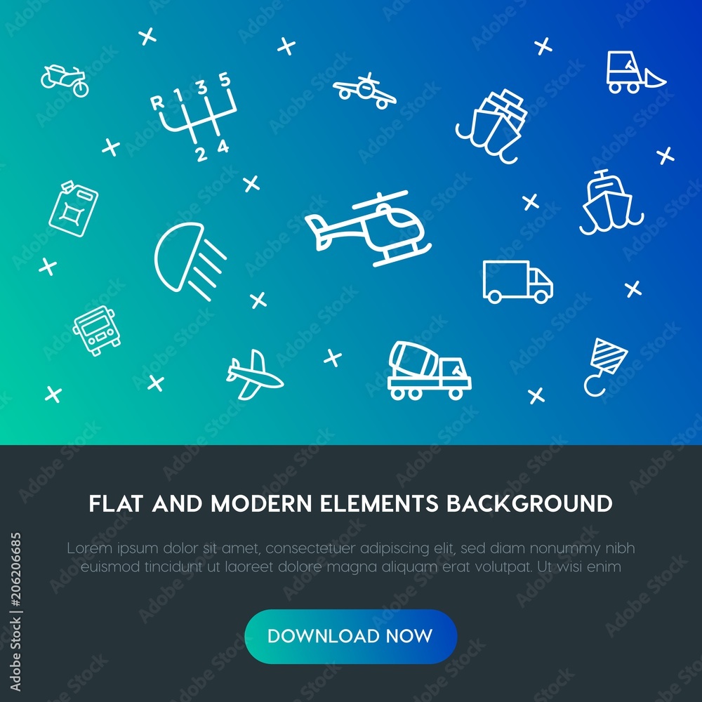 Poster transports, industry outline vector icons and elements background concept on gradient background.mul