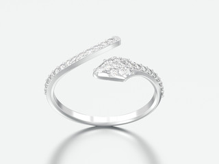 3D illustration silver free size adjustable diamond ring