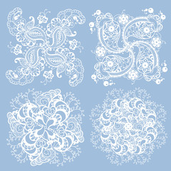 set of 3 pattern elements  made in knitting napkin style in white color in vector graphic.