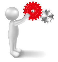 Vector drawn people symbol, hand hold gear,image uses a grid gradient.