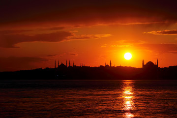 Ramadan time with the muslim city istanbul silhouette