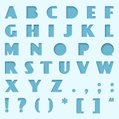 Vector Blue Paper cut alphabet. Cutted from paper font set.