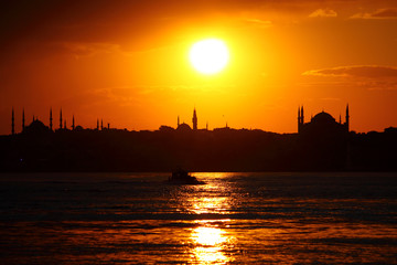 Fototapeta na wymiar Ramadan time with the muslim city istanbul silhouette