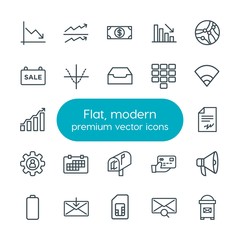 Modern Simple Set of business, charts, mobile, email Vector outline Icons. Contains such Icons as  speaker,  receive, contract,  growth,  no and more on white background. Fully Editable. Pixel Perfect