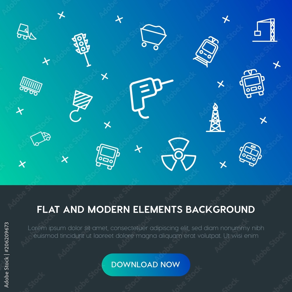 Poster transports, industry outline vector icons and elements background concept on gradient background.mul
