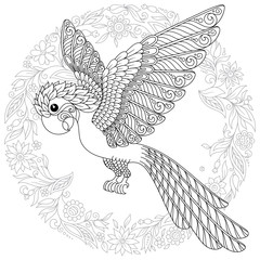 Vector fantasy stylized cockatoo jungle parrot silhouette.