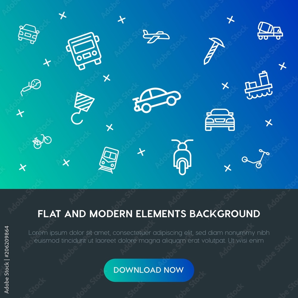 Poster transports, industry outline vector icons and elements background concept on gradient background.mul