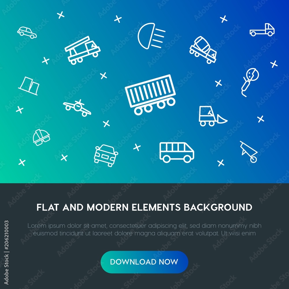 Poster transports, industry outline vector icons and elements background concept on gradient background.mul